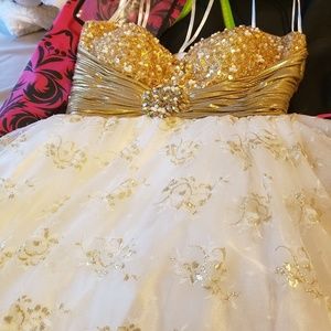 Gold and white embellished Prom Dress Macduggal